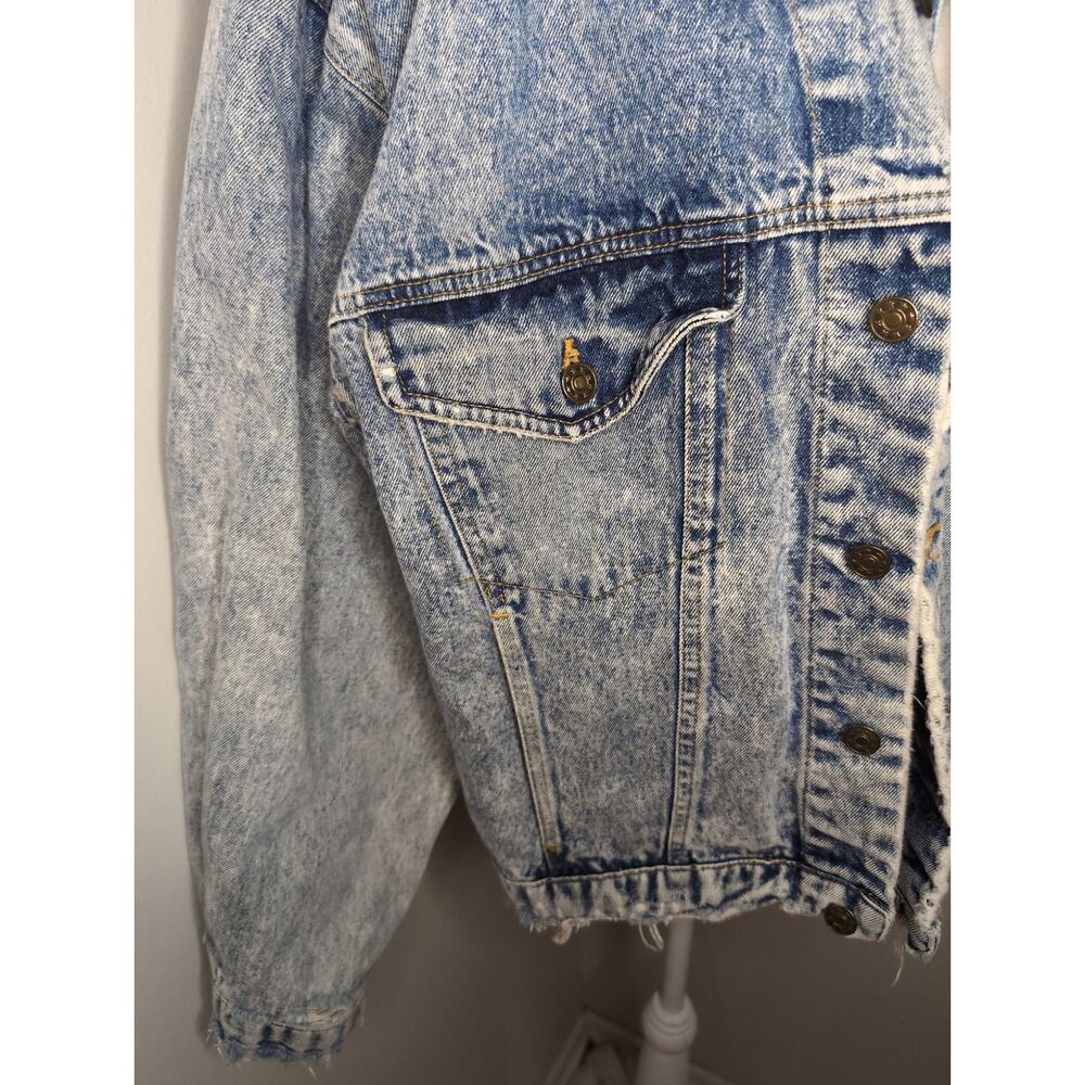 Vintage 90s Acid Wash Denim Trucker Jacket XL Distressed - Picture 3 of 8